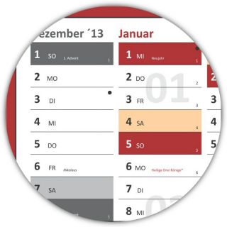 XL Wandkalender Set 2013 + 2014 rot (zwei Kalender) DIN A1 Format (841