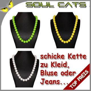 Halskette Kette Perlenkette Damen gelb grün weiß Modeschmuck
