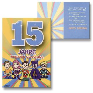 Archie Geburtstagskarte zum 15. Geburtstag Junge Mädchen rot