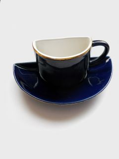 HALBE KAFFEETASSE MIT UNTERTELLER BLAU