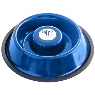 Platinum Pets Stainless Steel Extra Heavy Slow Eating Dog Bowl   Blue