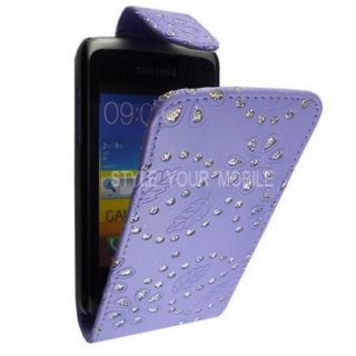 FOR SAMSUNG GALAXY XCOVER S5690 LILAC DIAMOND BLING LEATHER FLIP CASE