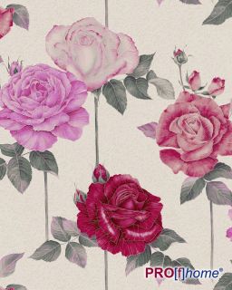 EDEM 1001 36 Design Floral Rosen Blumen Tapete creme weiß rot rosa
