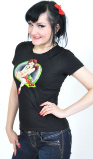 Rockabilly Cherry Girl Comic Pin Up Shirt Batcave Emo