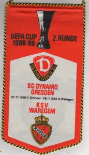 Orig.Wimpel UEFA Cup 88/89 DYNAMO DRESDEN   KSV WAREGEM  SELTEN