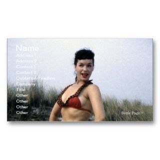 Bettie Page Vintage Pinup Model at Beach in Red Business Cards