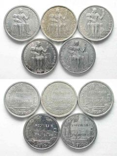 POLYNESIE Francaise 1 Franc 1965,75,83,91,92 # 55811