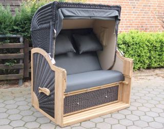 Teak Strandkorb PE JUMBO 140cm *ATEJA* Anthrazit Polyrattan Beachchair