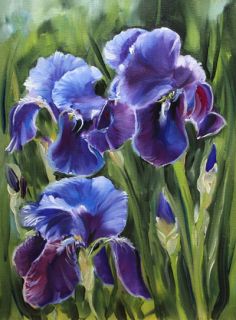 SABINE SCHRAMM Iris Blüten Blume Bild Gemälde 24x18