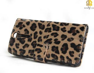 Braun Leopard Leder Tasche Etui Cover Wallet für Sony Xperia S LT26I