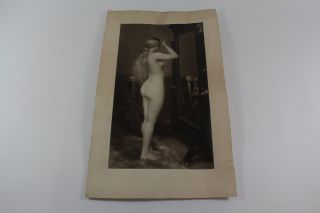 Lithografie stehender weiblicher Akt vor Spiegel Franz Hanfstaengel