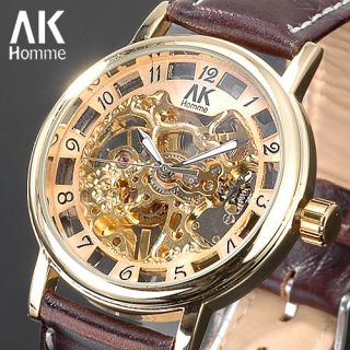 Luxus Golden AK Schnitzerei Skelett Herrenuhr Damen Mechanische Uhr