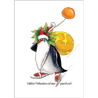 Lustige Weihnachtskarte mit verkleidetem Pinguin Fröhliche
