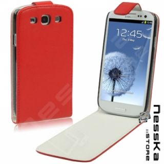 Samsung Galaxy S3 SIII Leder Etui Tasche Rot Schutz Hülle Bumper Case