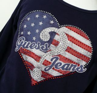GUESS tolle Stretch SHIRT USA Flagge mit viel Strass Gr. 140