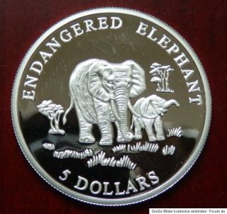 Liberia 5 Dollars Afrikanischer Elefant 2000   PP/Ag. 