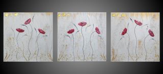 150*50 Acryl Bilder Malerei Leinwand Kunst Abstrakt Mohn Blumen Weiß