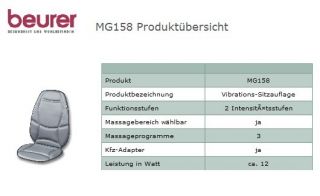 BEURER MG 158 Auto Massagesitz Sitzauflage Wärme MG158