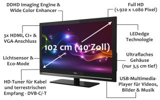 TCL L40D3300FC 102 cm (40 Zoll) LED Backlight Fernseher, EEK A (Full