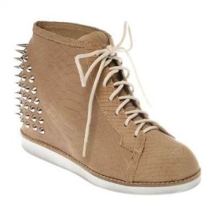 Jeffrey Campbell Womens EDEA Snakeskin Spiked Trainer Beige Leather