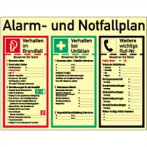 Schild Aushang Alarm  und Notfallplan HIGHLIGHT PVC langnachleuchtend