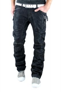 KOSMO LUPO Jeans Designer Herren Hose Schwarz mit Zipper Cargo