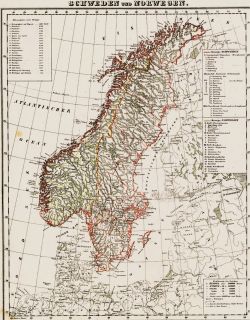 Antiquarische alte Landkarte SCHWEDEN und NORWEGEN Norge Noreg Sverige