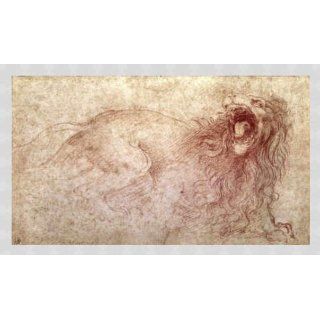 Bild mit Rahmen Leonardo da Vinci, Sketch of a roaring lion, 82 x