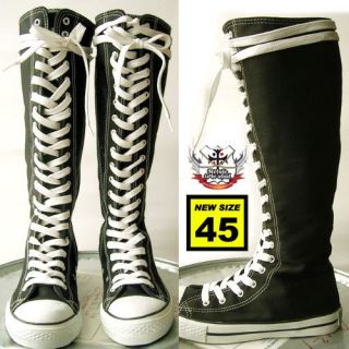 JAPAN PUNK LACE UP KNEE HIGH CANVAS SNEAKER BLACK BOOTS