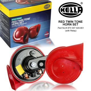 Genuine Hella Red Twin Tone Horn Set w Relay Ute 4x4