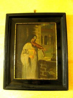 Nonne mit Violine Ol auf Leinwand signiert N Kaulbach v Comrach alter