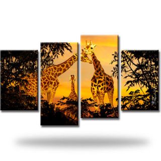 Giraffen Afrika Natur Tiere Bild Bilder Wandbild Kunstdruck 4 Teilig
