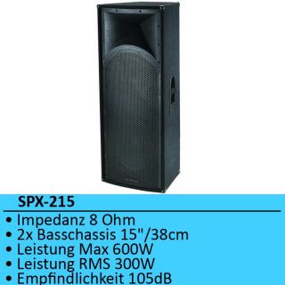 Party Lautsprecher 2x15/38cm 600W Lautsprecherbox SPX 215