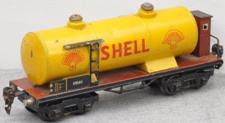 Märklin 1854 S Kesselwagen Shell mit Bremserhaus gelb 4 achsig__Spur