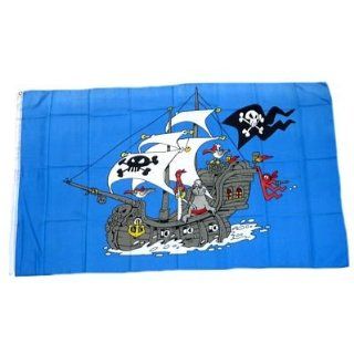 / Flagge Piratenschiff blau 90 x 150 cm Flaggen Garten