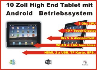 10 Zoll Android 4.0 Tablet PC, 1Ghz, 512 MB, 8 GB NAND, USB, WIFI