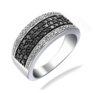 Damen Ringe Sterling Silber 925 Schwarz und Weiß Diamant 0.75 Karat