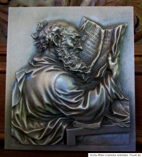 Bild Wandrelief Wandbild Relief Gusseisen alter Mann lesend Apostel