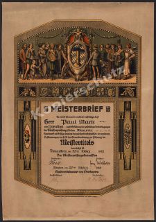 Luber orig. Urkunde Handwerk Wappen München 1922