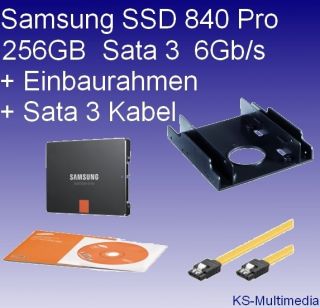 Samsung SSD 840 Pro 256 GB 6,35cm Sata 3 MZ 7PD256BW +Einbaurahmen