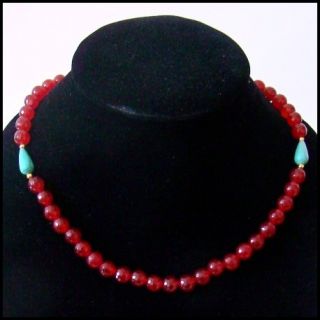 Fantastische Rubin Kette Halskette mit Tuerkis 43cm neu Nr.D 01251343