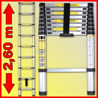 Alu Teleskopleiter 260 cm Aluleiter Mehrzweckleiter Anlegeleiter