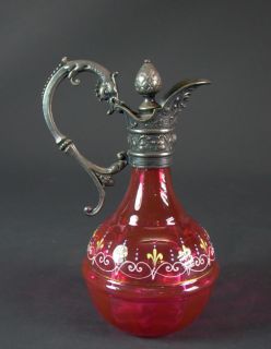 WMF Historismus Karaffe   rosa Glas mit Drachenhenkel