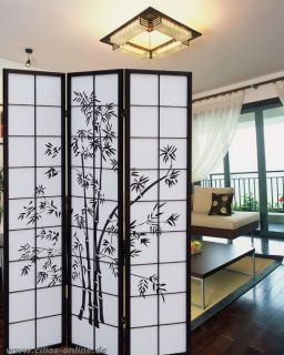 Paravent Trennwand Kumiko, 3 tlg, schwarz, Bambus Motiv