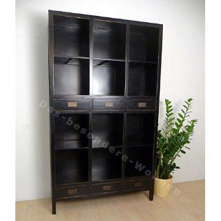 Bücherregal Regal in schwarz 120x205cm schwarz Massivholz 