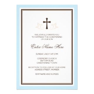 Elegant boys baptism/christening invitation, blue