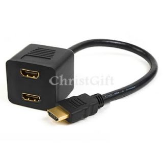 GOLD HDMI Y SPLITTER CABLE ADAPTER 1 MALE TO 2 FEMALE