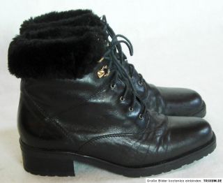 Vintage Leder Lace Ups 36 Schwarz Stiefel Granny Boots Fell Up