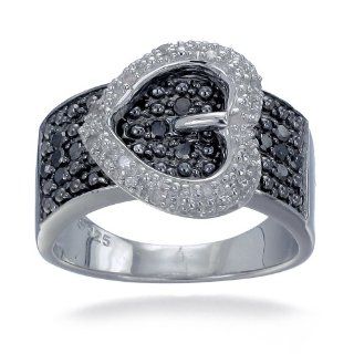 Damen Herz Ringe Sterling Silber 925 Schwarz und Weiß Diamant 0.25