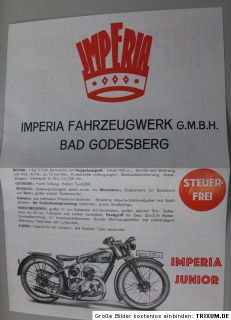 IMPERIA MOTORRÄDER 1933 PROSPEKT JUNIOR 200CC SPORT 500G MAG ULSTER